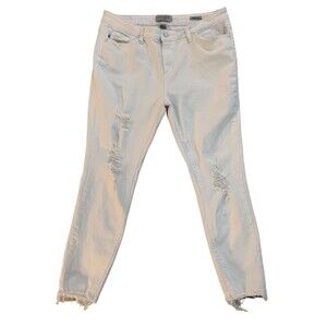 Judy Blue Women's size 15/32 White Skinny Fit Distressed Raw Hem Cropped Jeans